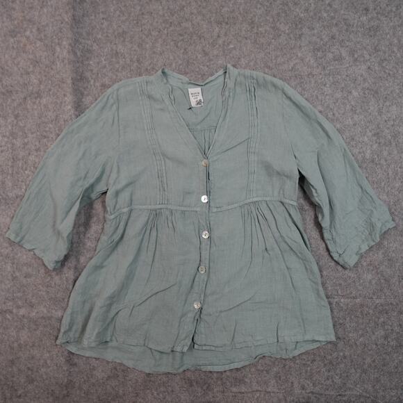 Match Point Top Womens Medium Linen USA Made Tunic Beachy Button Lagenlook - Picture 1 of 9